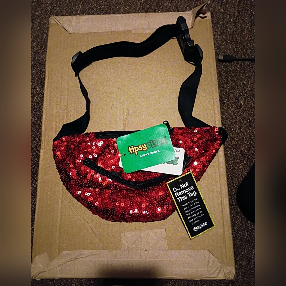 Tipsy Elves Red Sequin Waist Fanny Pack Belt Bag Festival Party Accessory NWT